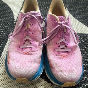 Hoka Pink and Blue Athletic Shoes with Gradient Midsole